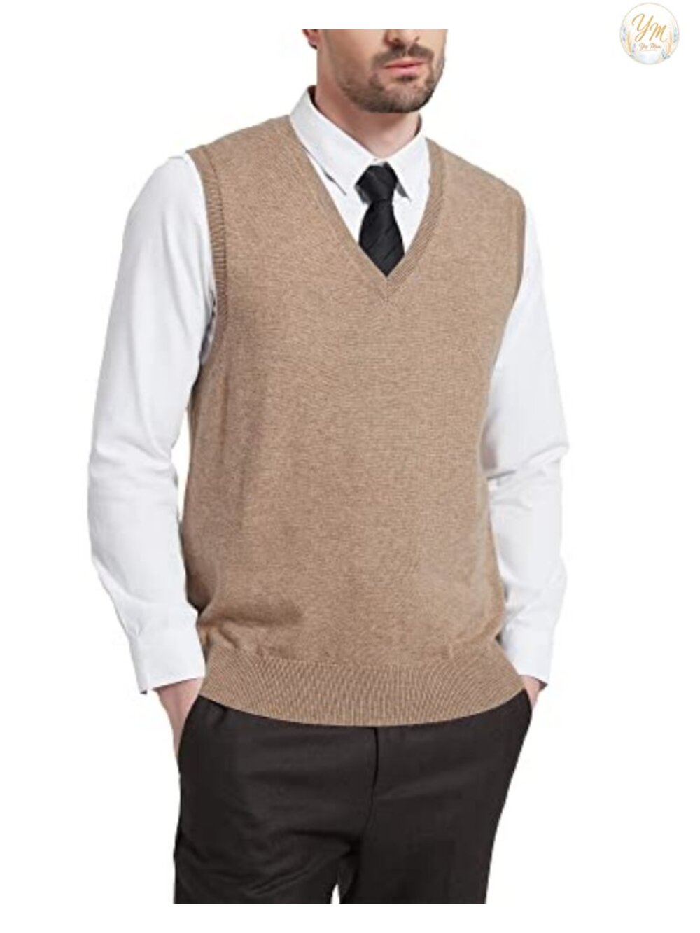 Wool Blend Vest Sweater Relaxed Fit V Neck Sleeveless Knitted Pullover